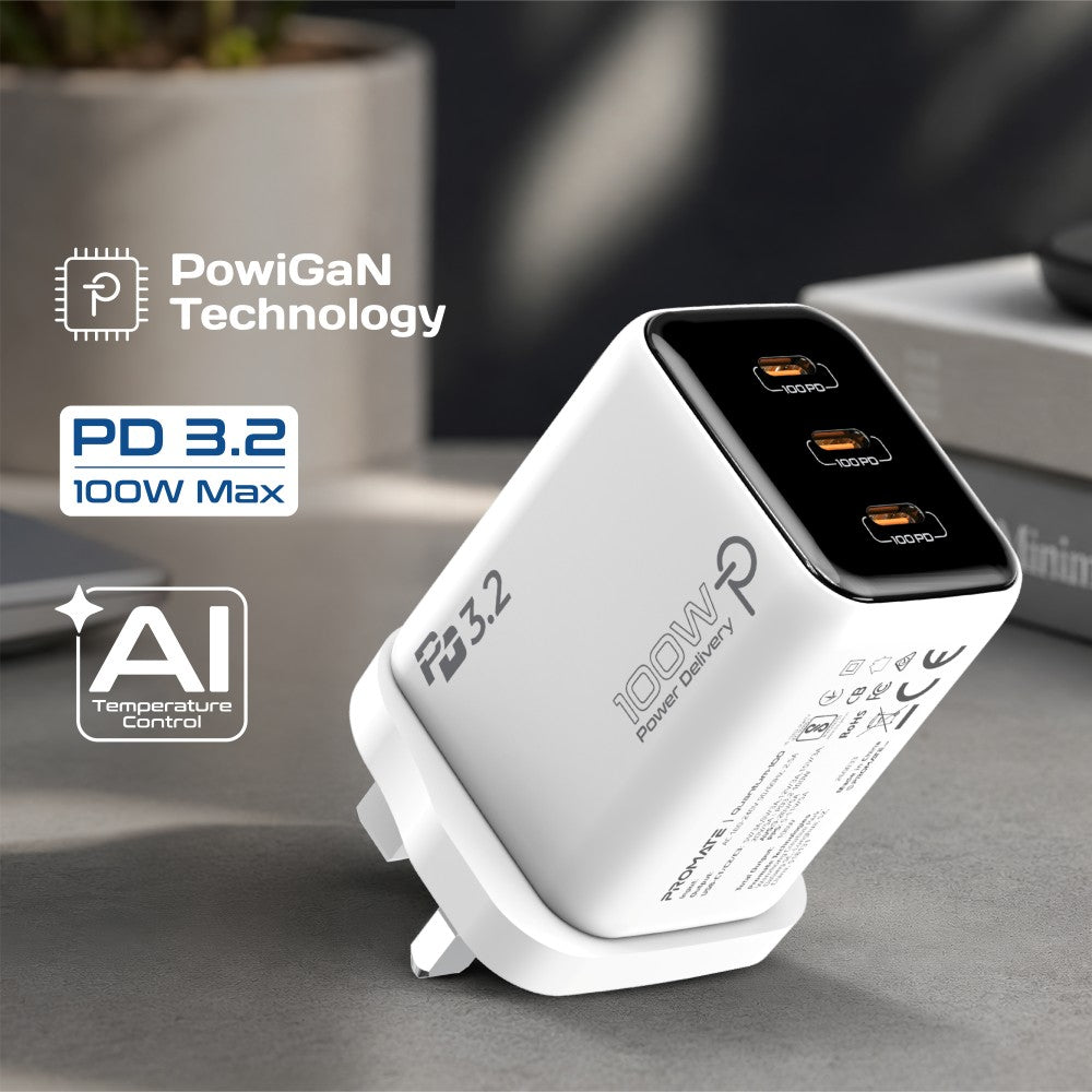 Promate Quantum 100 100W PD 3.2 GaN Charger