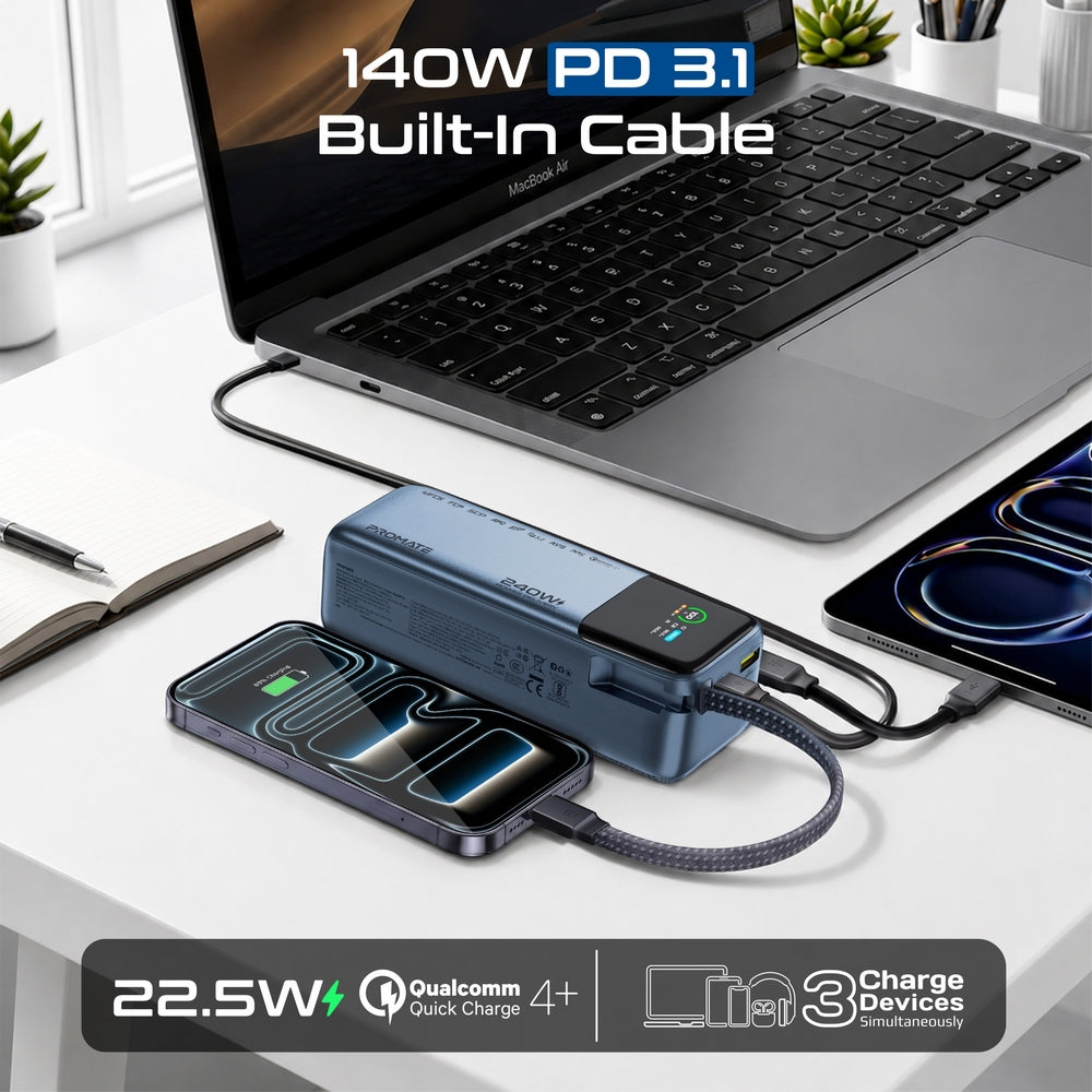 Promate Titan-240Pro 27000mAh 240W Power Bank with TFT Display