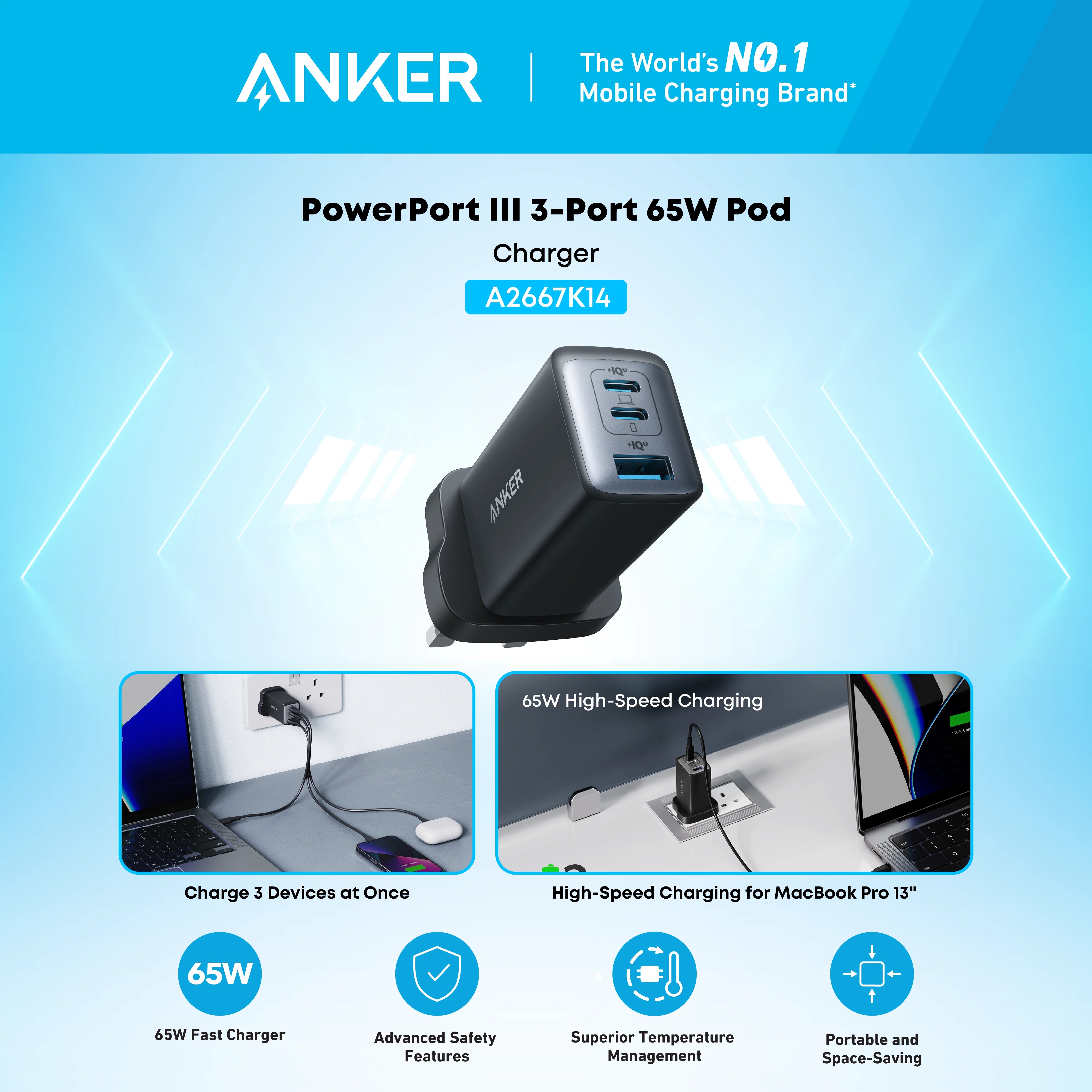 Anker PowerPort III 3-Port 65W Pod