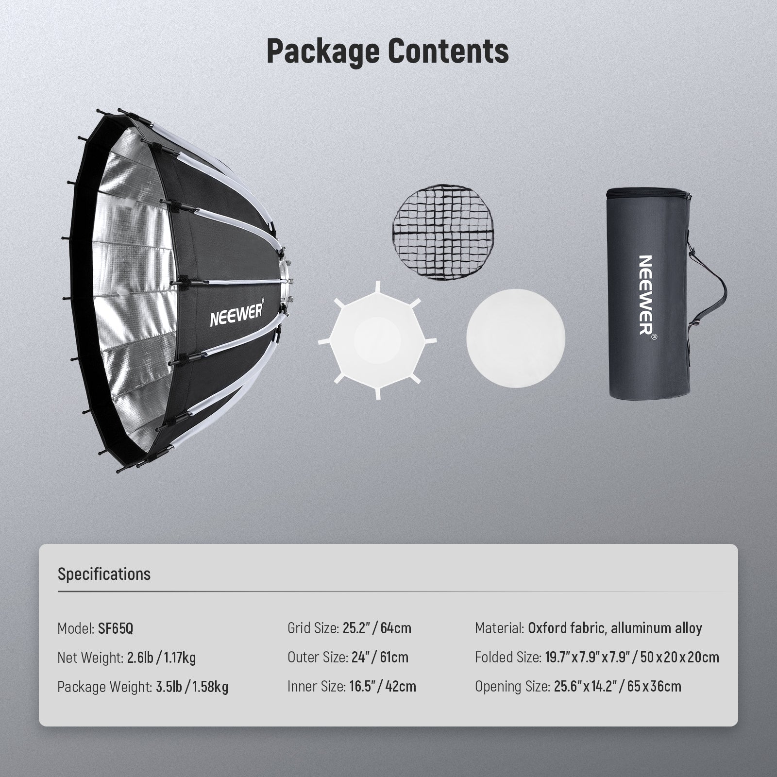 Neewer SF Series Quick Release Parabolic Softbox with Grid