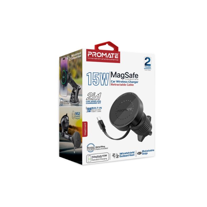 Promate MagDrive-R 15W Retractable Car Charger