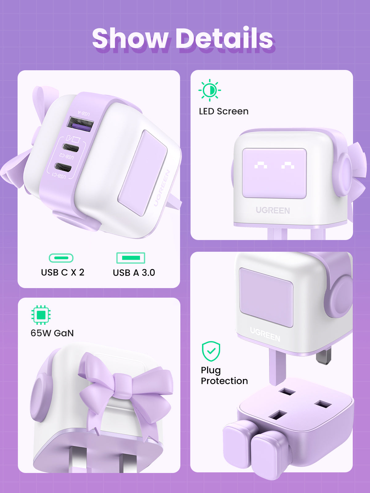 Ugreen CD361 Uno RG 65W 3 Port GaN Charger