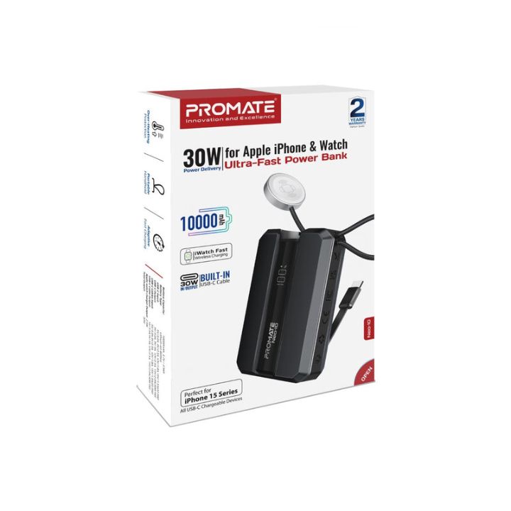 Promate Neo-10 10000mAh 30W Power Bank with Apple Watch Charger