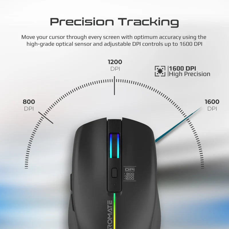 Promate Kitt Wireless Ergonomic Optical Mouse
