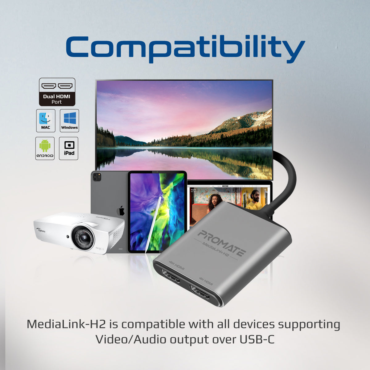 Promate MediaLink-H2 4K USB-C to Dual HDMI Adapter
