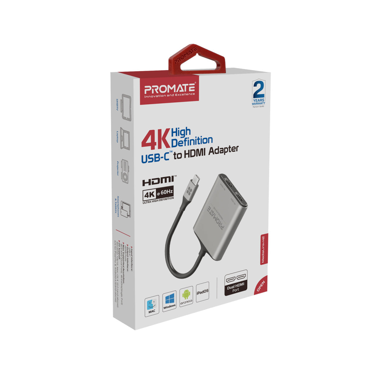 Promate MediaLink-H2 4K USB-C to Dual HDMI Adapter