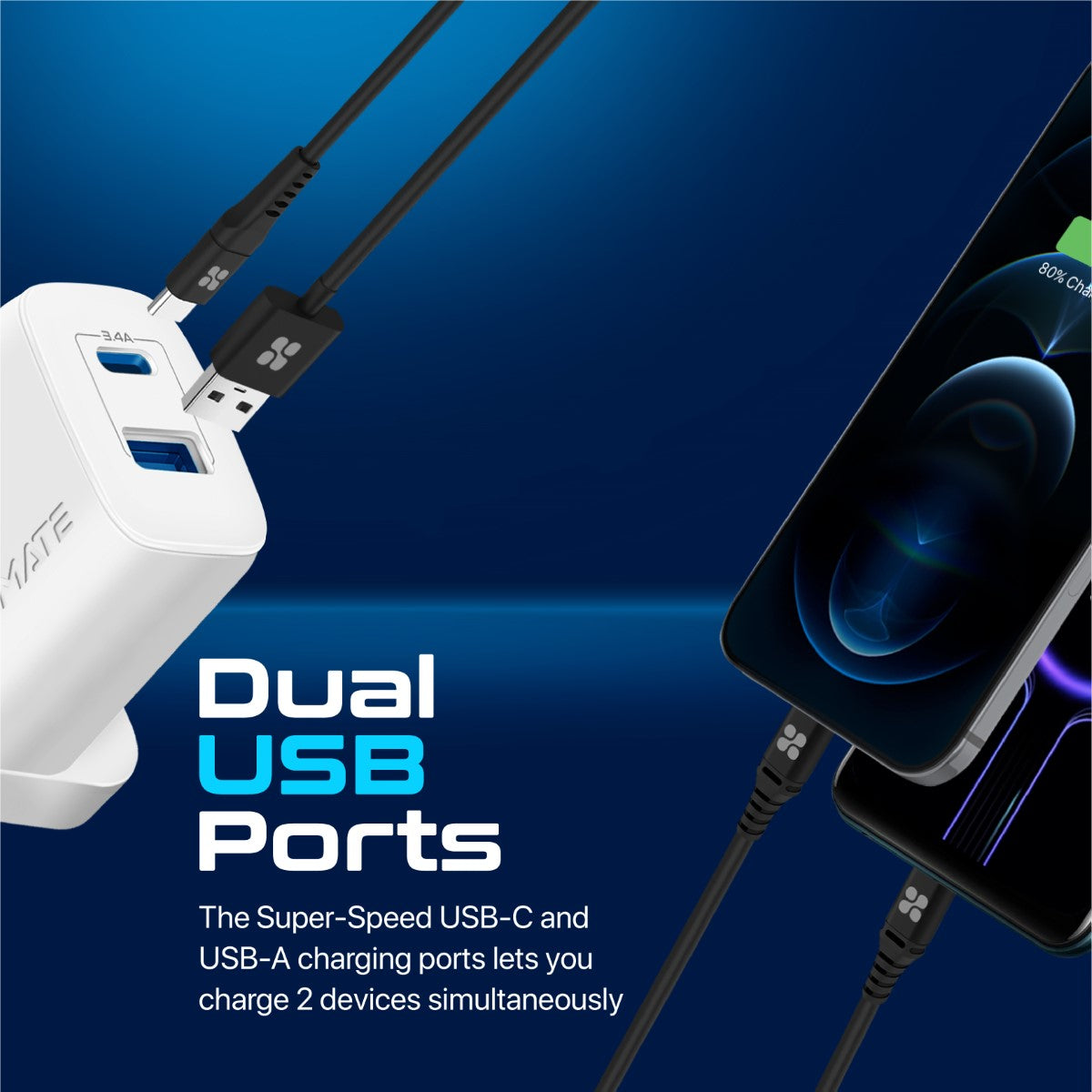 Promate BiPlug-2 17W Dual Port Wall Charger