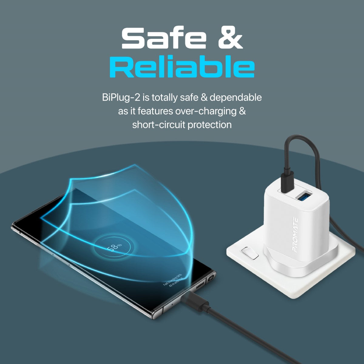 Promate BiPlug-2 17W Dual Port Wall Charger