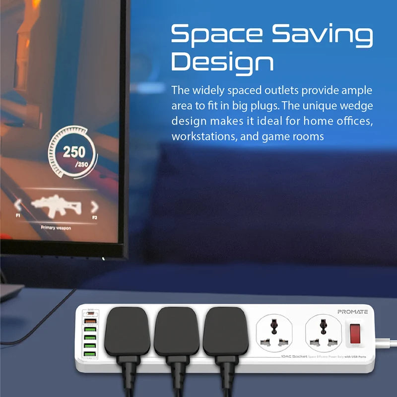 Promate PowerMatrix 5M 10 Socket Power Strip