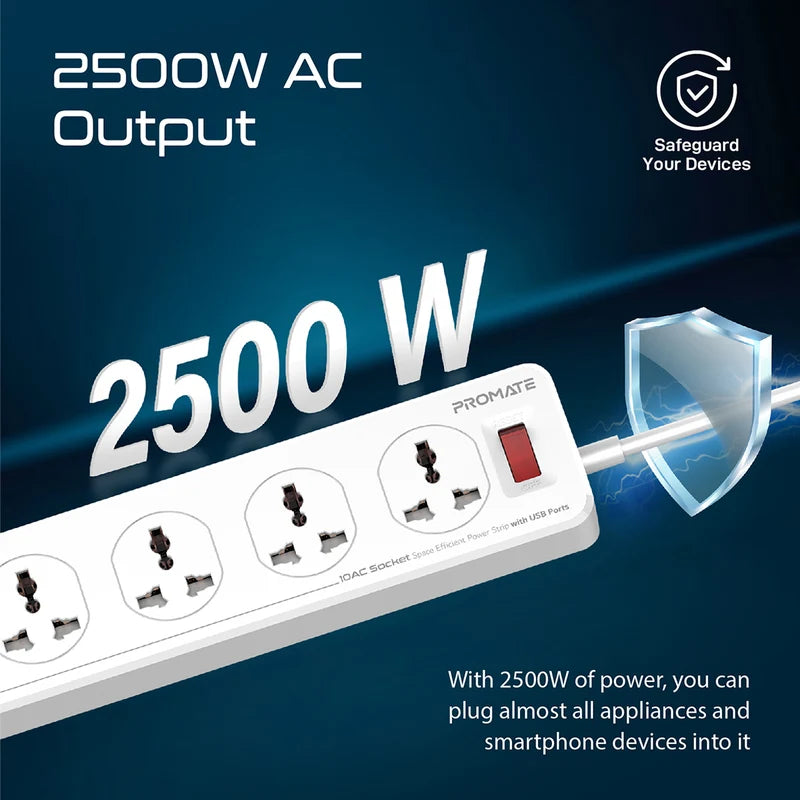 Promate PowerMatrix 5M 10 Socket Power Strip