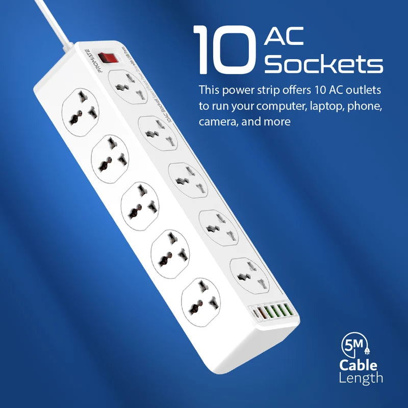 Promate PowerMatrix 5M 10 Socket Power Strip