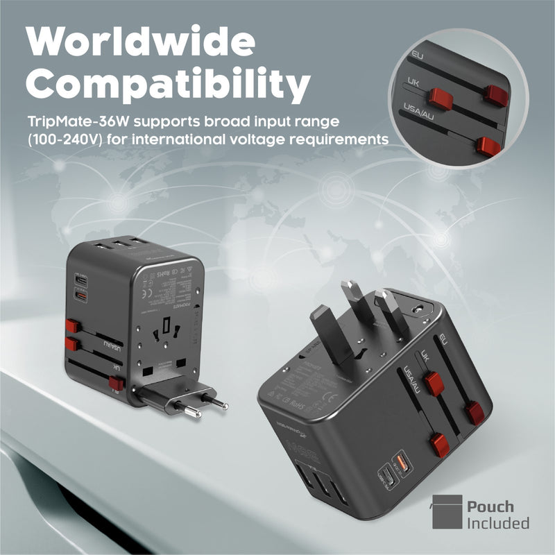 Promate TripMate 36W Universal Travel Adapter