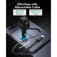 RAVPower VC1021 60W 3-Port Car Charger with Retractable Cable