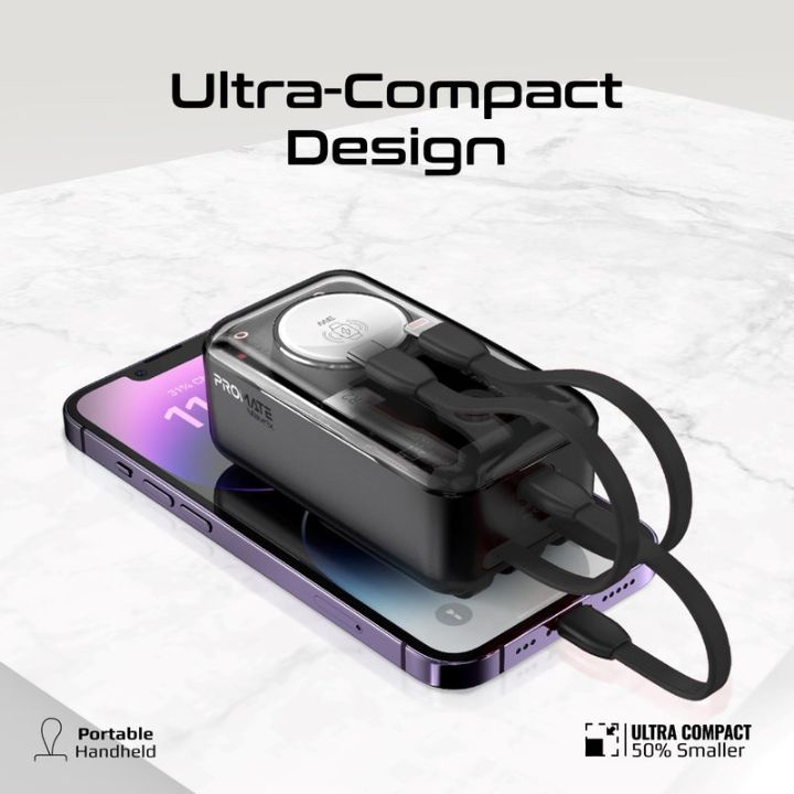 Promate Mavrix 10000mAh 35W Power Bank with Built-In Cables