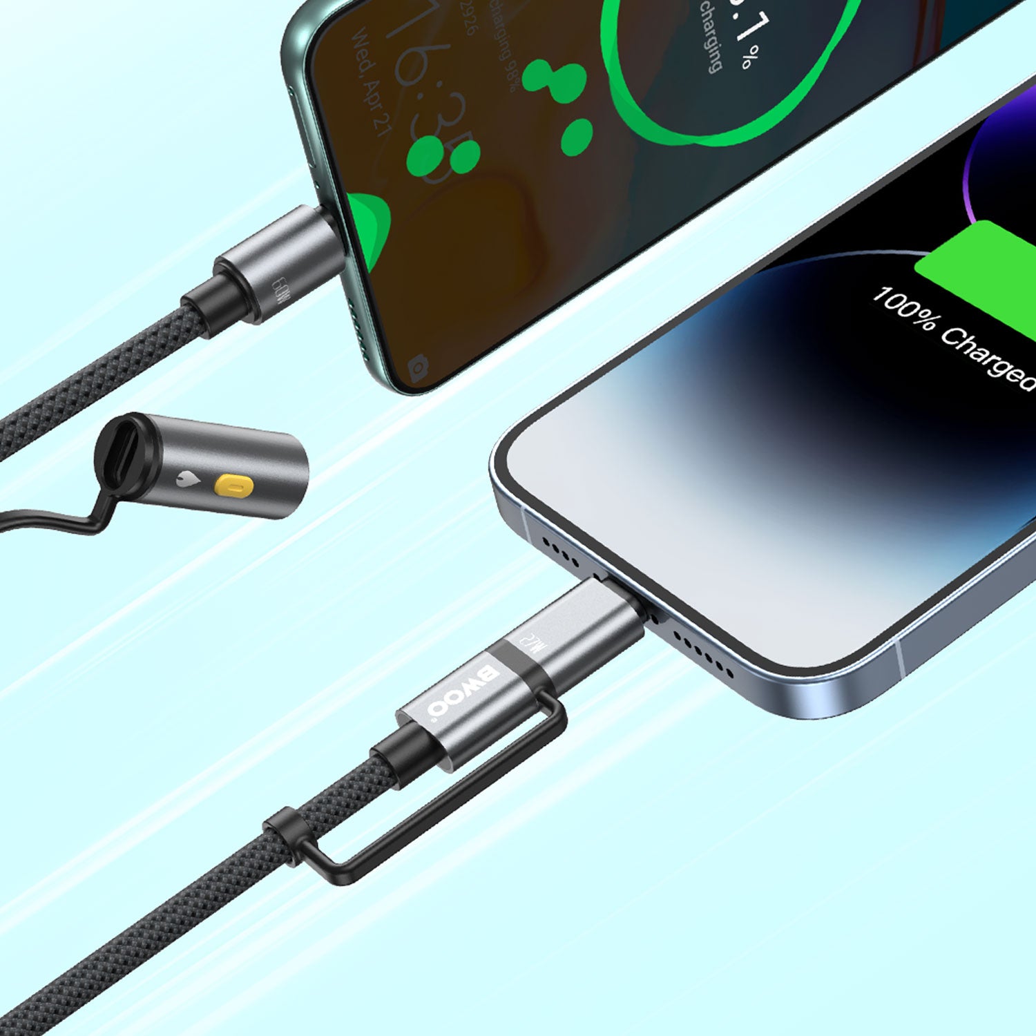 BWOO 4-in-1 60W Fast Charging Cable With Lighter / LED Light