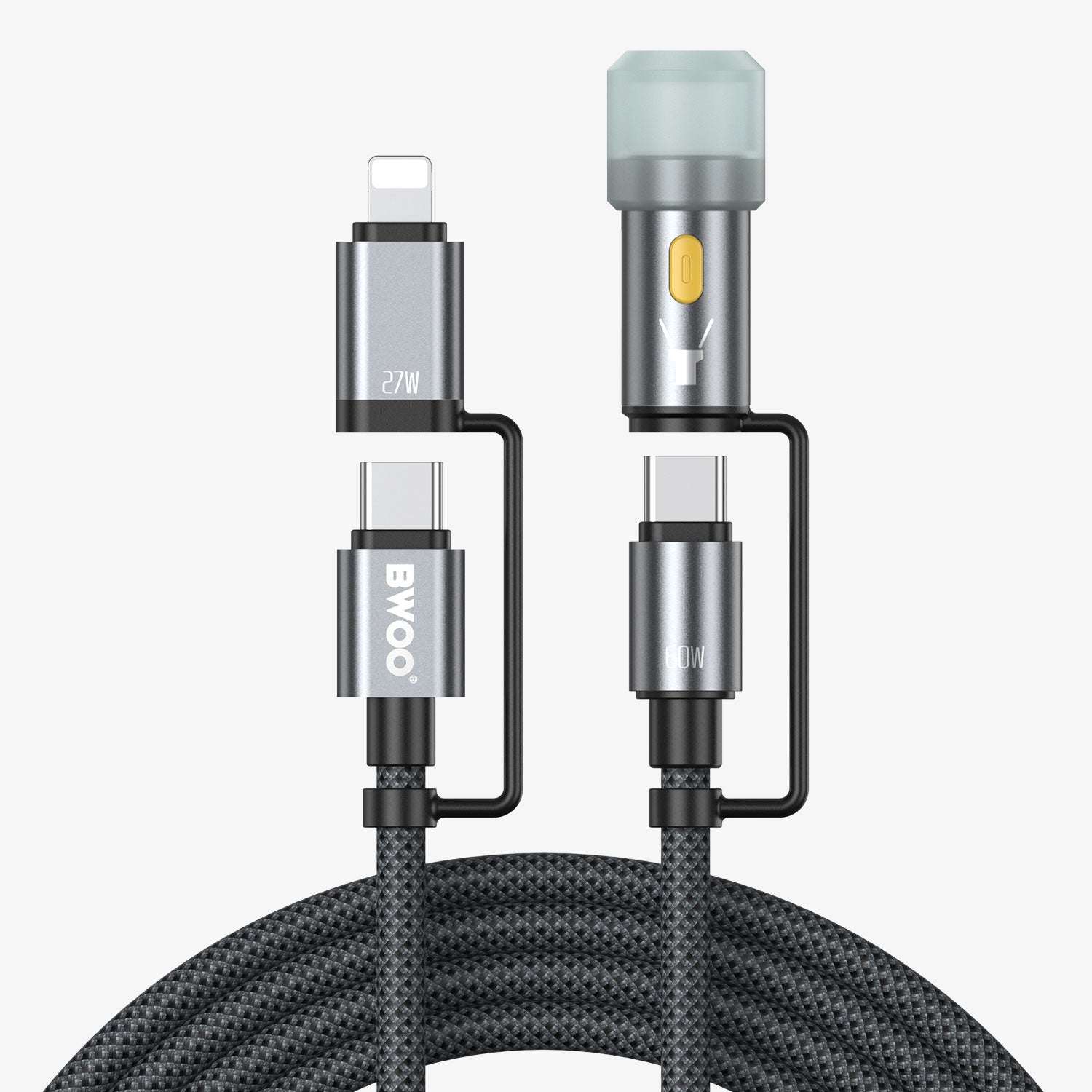 BWOO 4-in-1 60W Fast Charging Cable With Lighter / LED Light
