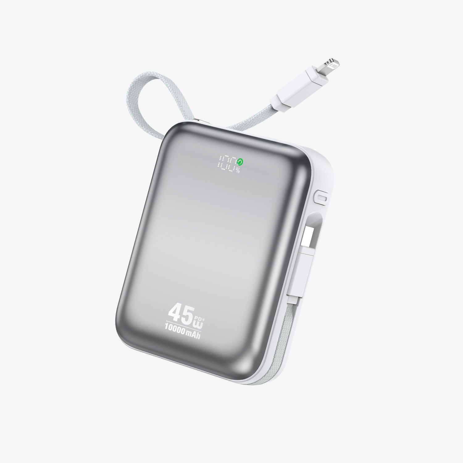 BWOO P77 10000mAh PD 45W Power Bank with Built-In Charging Cables