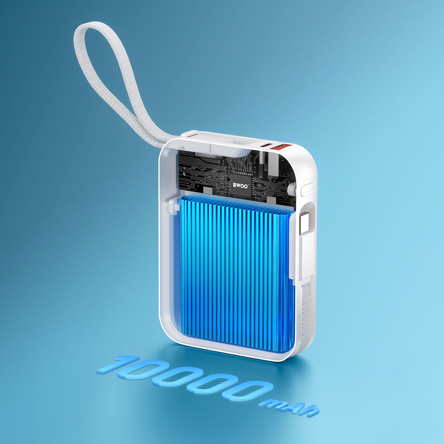 BWOO P77 10000mAh PD 45W Power Bank with Built-In Charging Cables