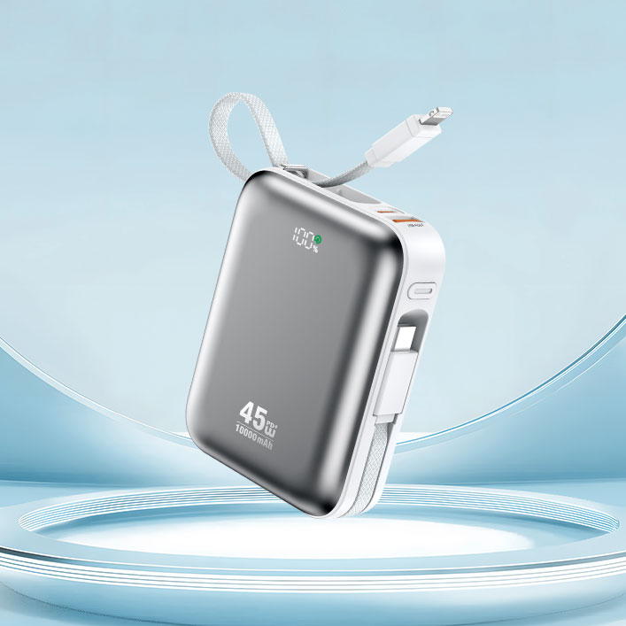 BWOO P77 10000mAh PD 45W Power Bank with Built-In Charging Cables
