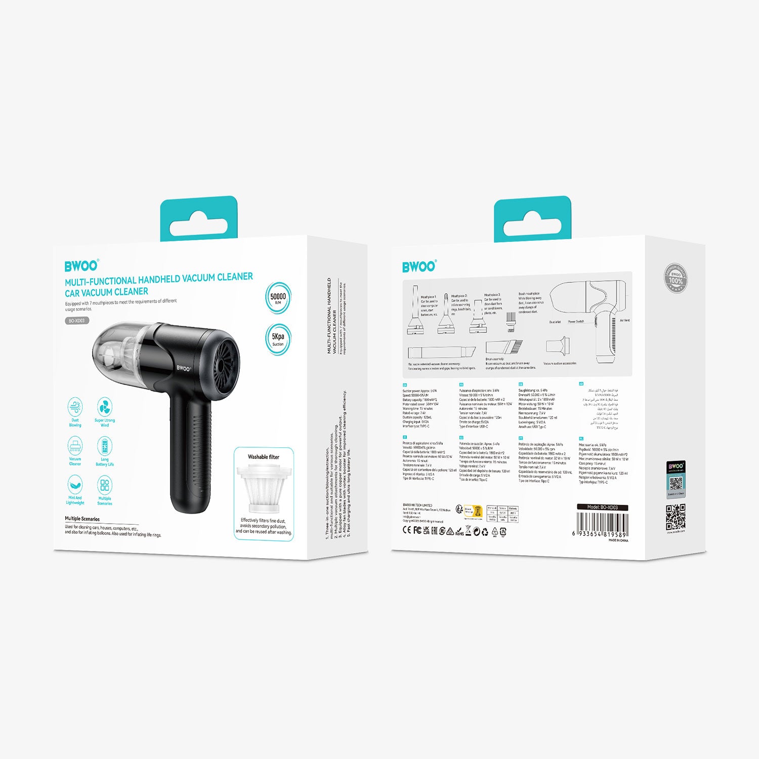 BWOO XD03 Multi-Functional Handheld Car Vacuum Cleaner