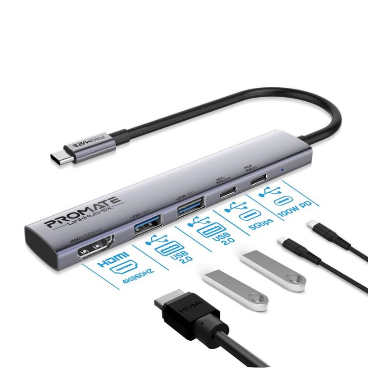 Promate LinkHub-5X 4K 100W USB-C Hub