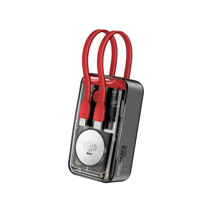 Promate Mavrix 10000mAh 35W Power Bank with Built-In Cables