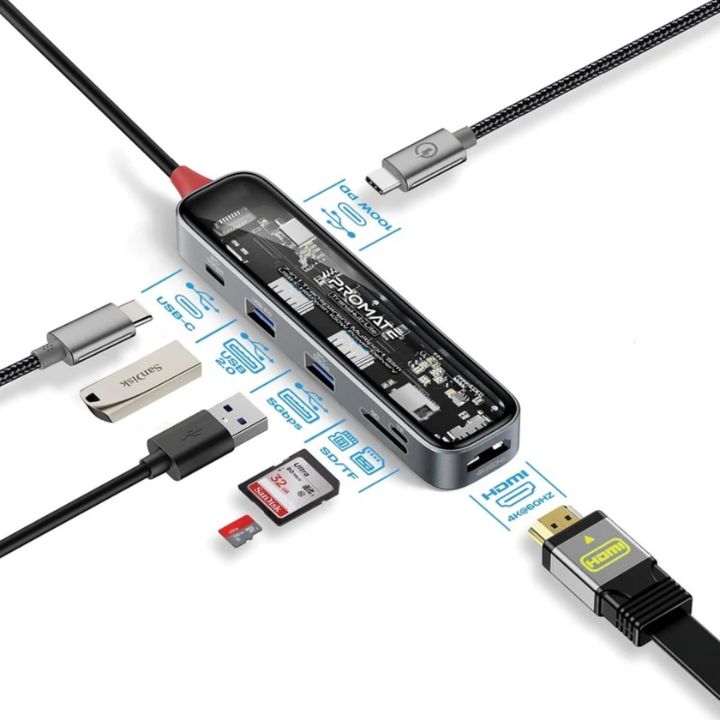 Promate TransHub-Lite 7-in-1 100W USB-C Hub