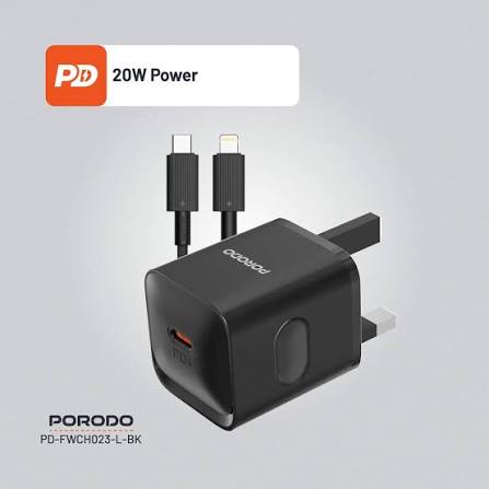 Porodo 20W Power Delivery Wall Charger with Type-C to Lightning Cable