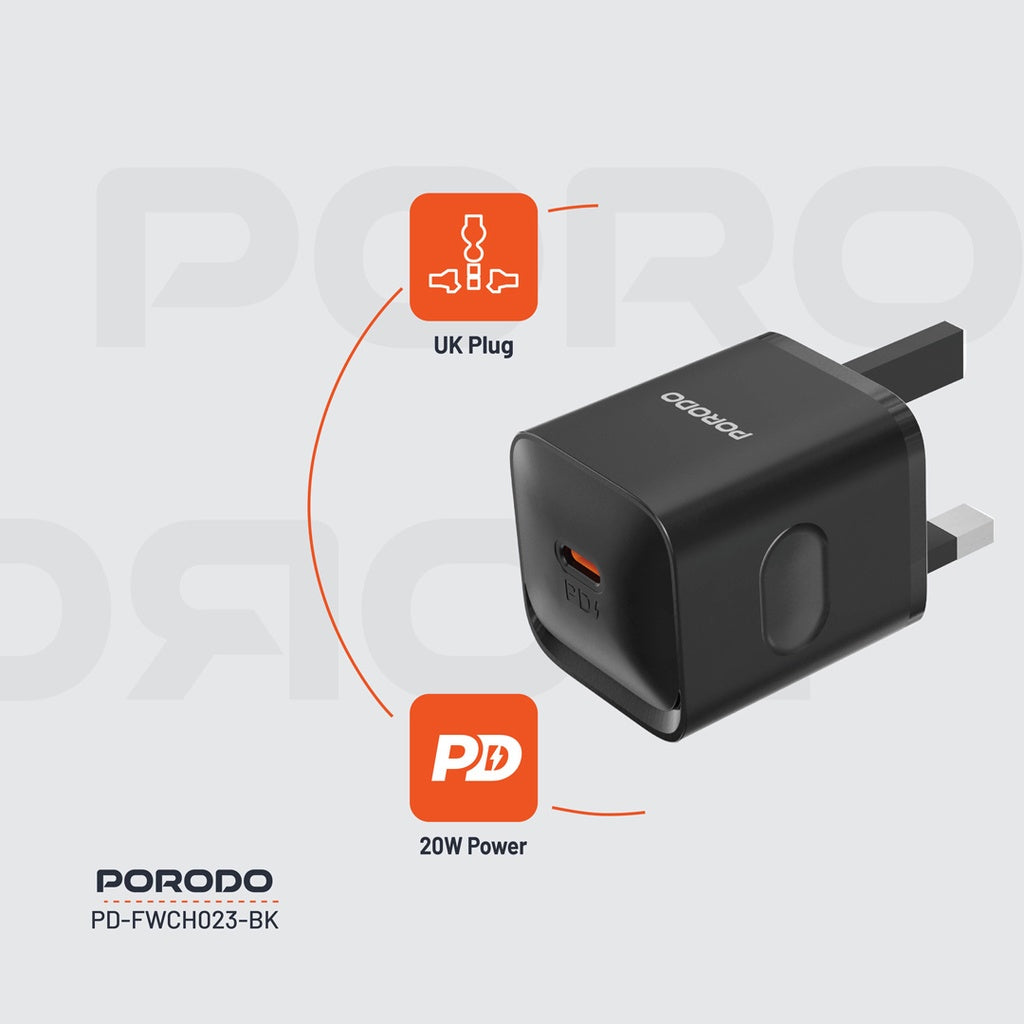Porodo 20W Power Delivery Wall Charger with Type-C to Lightning Cable