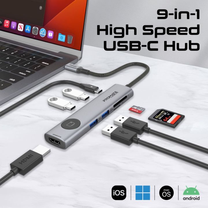 Promate ComandHub-Lite 9-in-1 4K USB-C Hub