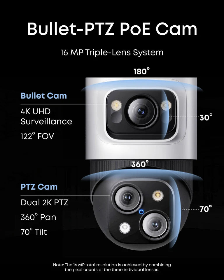 Eufy PoE Cam S4 16MP Triple-Lens PTZ Security Camera