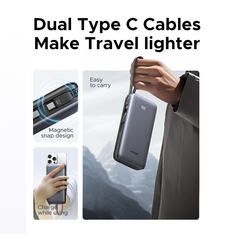 UGREEN PB528 20000mAh 30W Power Bank With Dual Built-In USB-C Cables