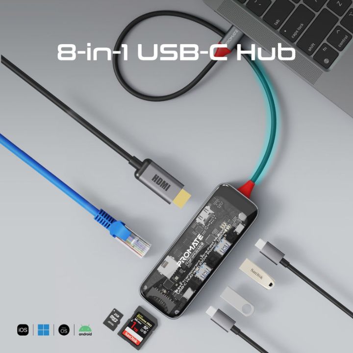 Promate TransHub-Mini 8-in-1 100W USB-C Hub