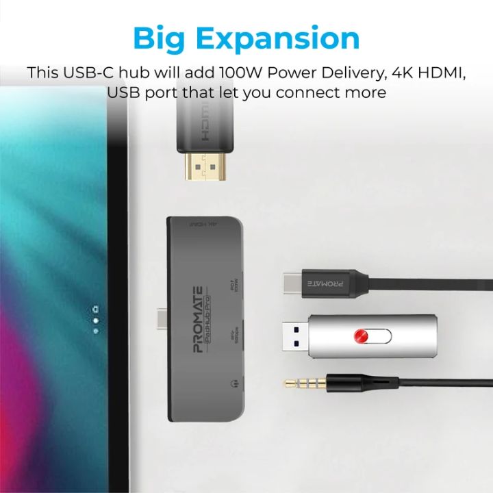Promate PadHub-Pro 4-in-1 USB-C Hub with 100W PD