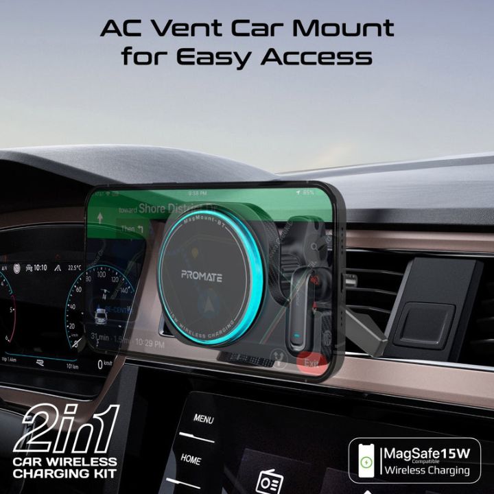 Promate MagMount-BT 15W Car Charger & ENC Earphone