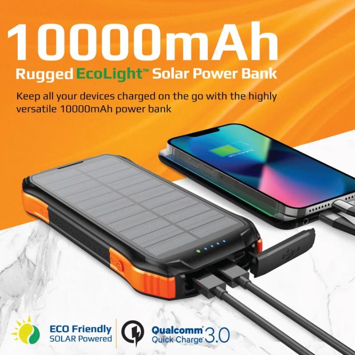 Promate SolarTank-10PDQi 10000mAh Solar Power Bank