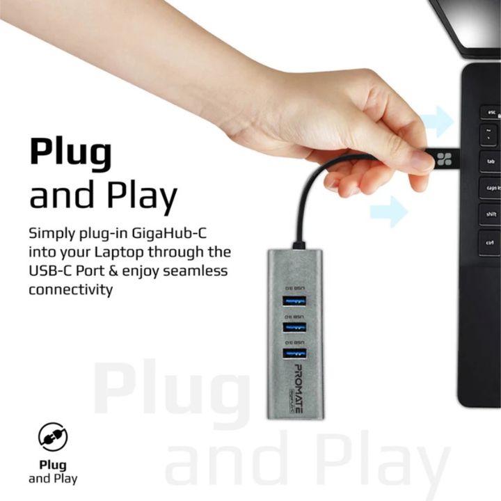 Promate GigaHub-C USB-C Hub with Gigabit Ethernet