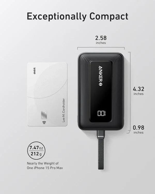 Anker Zolo Power Bank 10000mAh 30W with Built-In USB-C Cable
