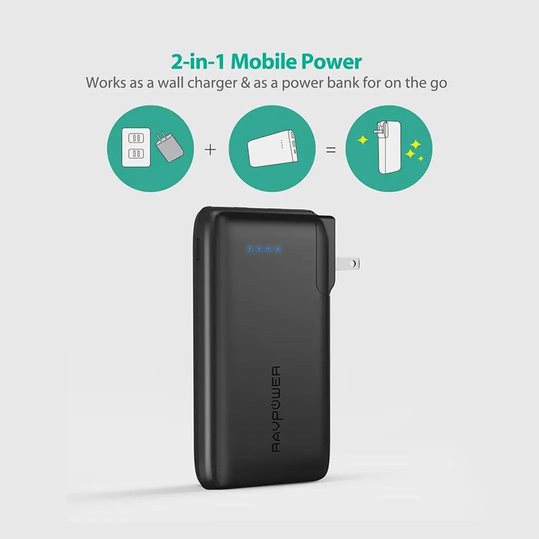 RAVPower RP-PB066 Prime 10000mAh 2-in-1 Power Bank & Wall Charger