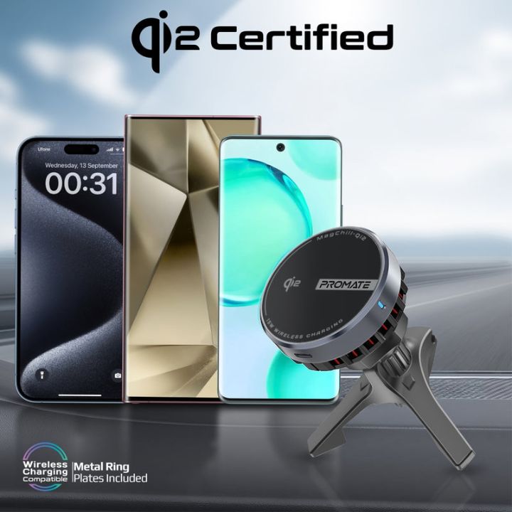 Promate MagChill-Qi2 15W Qi2 Car Charger Mount