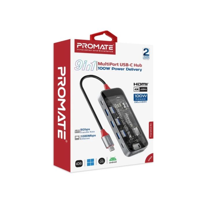 Promate TransHub-Go 9-in-1 100W USB-C Hub