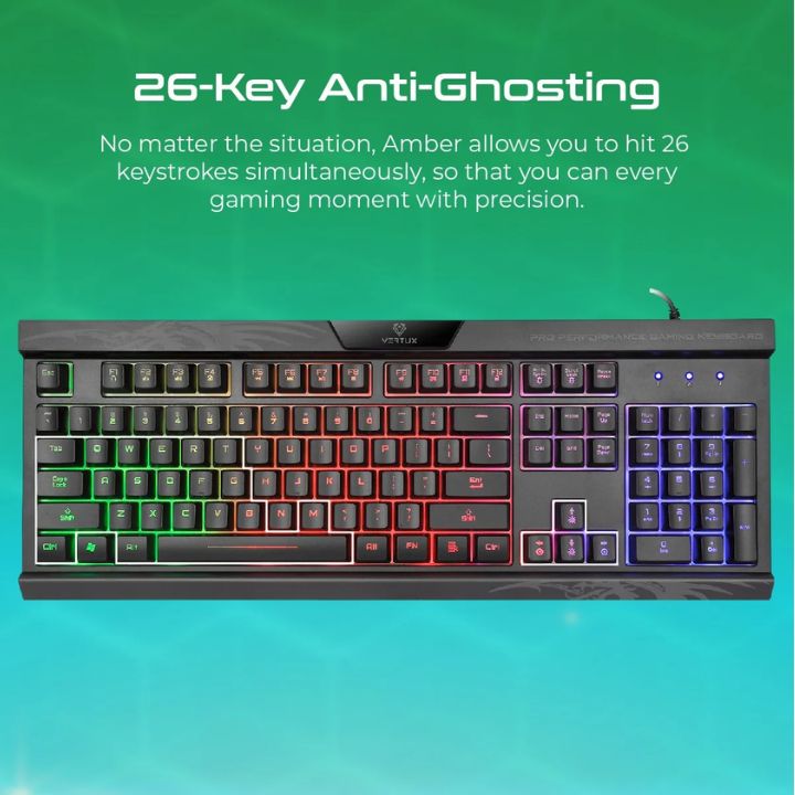 Vertux Amber Rainbow Backlit Gaming Keyboard