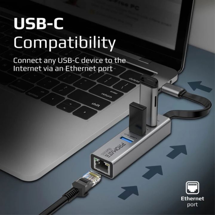 Promate GigaHub-C USB-C Hub with Gigabit Ethernet