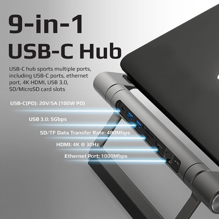 Promate PrimeBase-C 9-in-1 USB-C Laptop Stand
