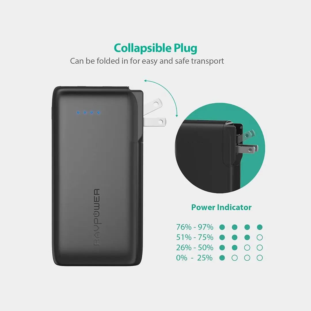 RAVPower RP-PB066 Prime 10000mAh 2-in-1 Power Bank & Wall Charger