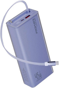 Promate Lucid-45W 20000mAh Power Bank with Retractable USB-C Cable