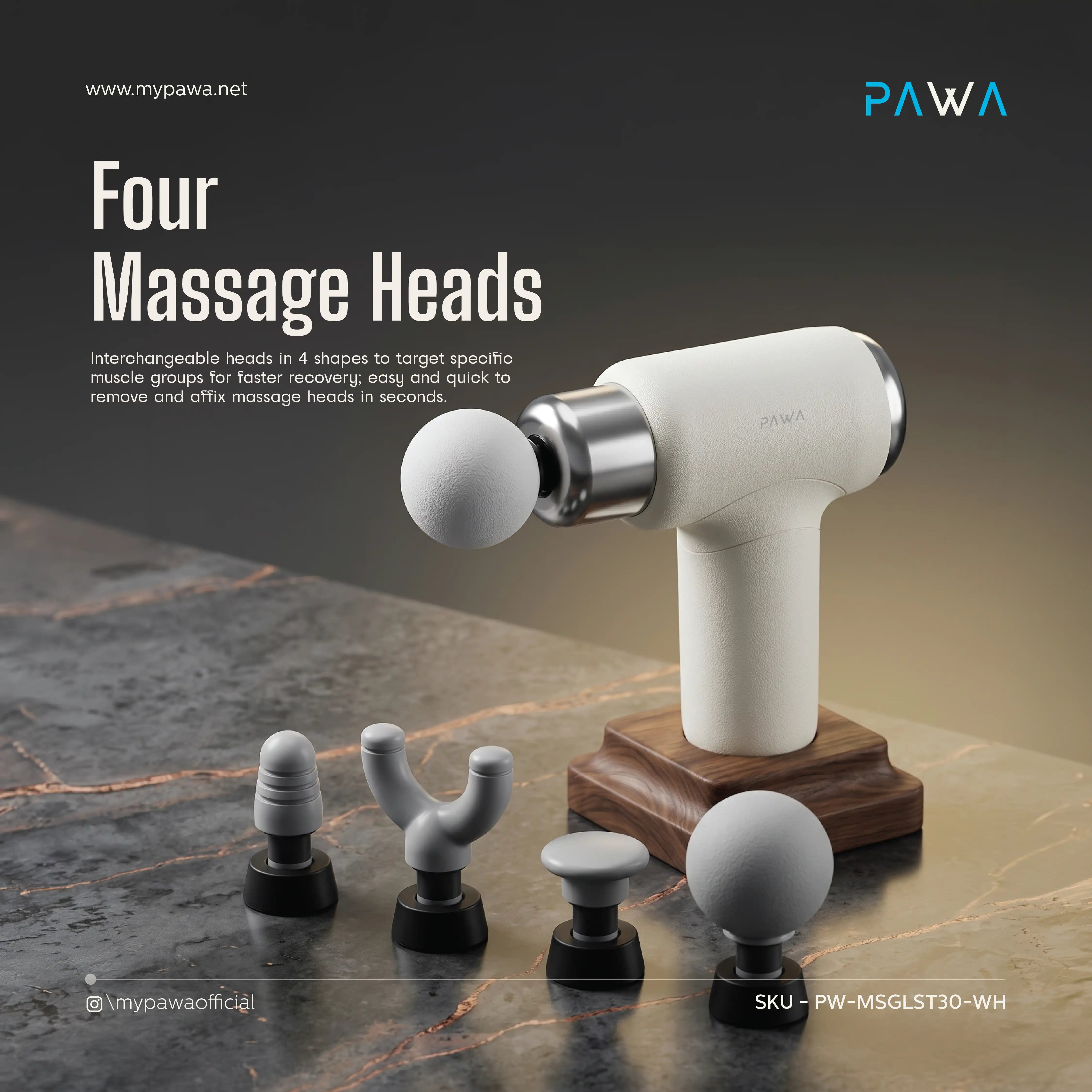 Pawa Revive Cordless Massager with 4 Massage Heads