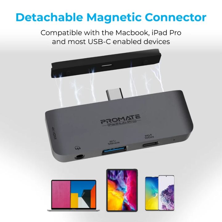 Promate PadHub-Pro 4-in-1 USB-C Hub with 100W PD