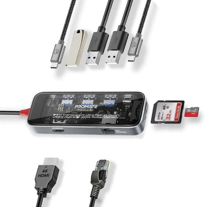 Promate TransHub-Go 9-in-1 100W USB-C Hub