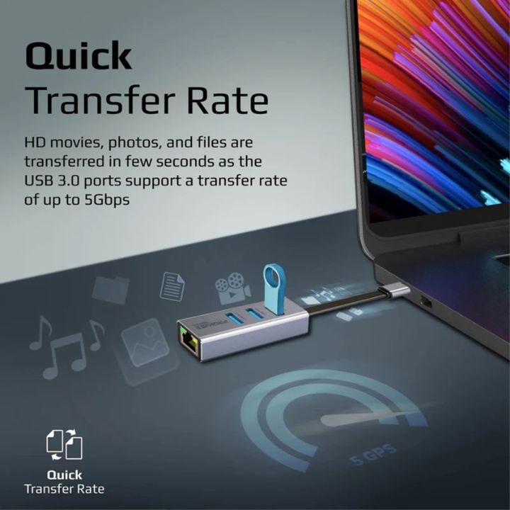 Promate GigaHub-C USB-C Hub with Gigabit Ethernet